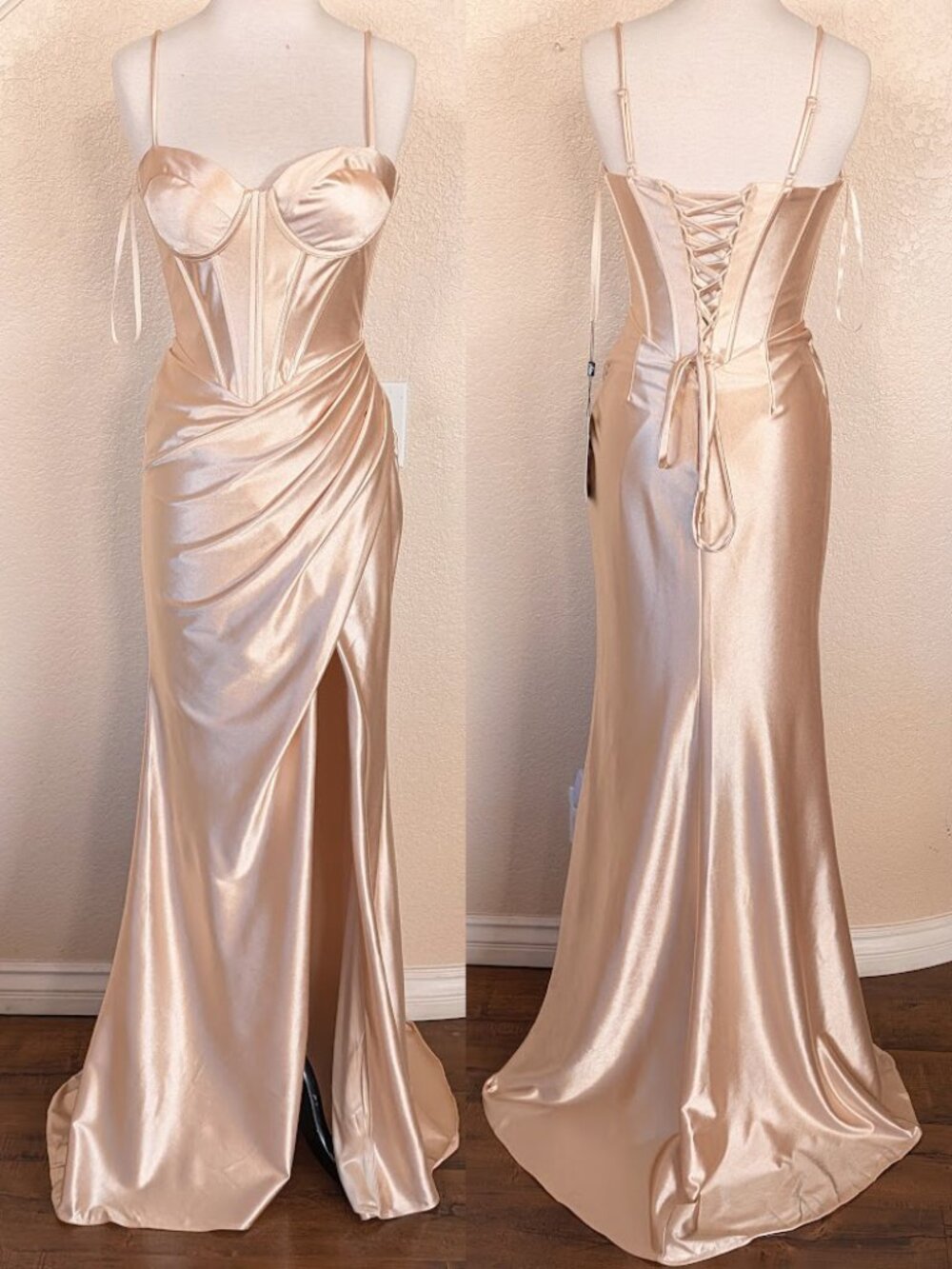 Champagne Formal Sweetheart Corset Satin Prom Party Wedding guest Dress 2